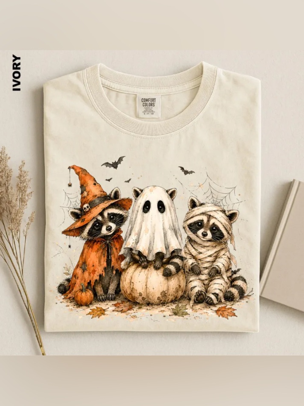 Comfort Colors Ghost Raccoon Halloween Shirt, Cute Happy Autumn Holiday Graphic